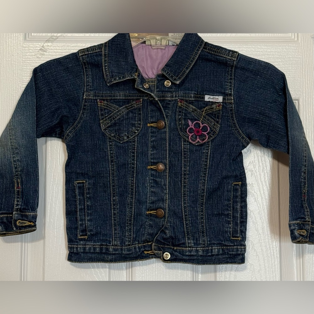 Levi’s Girls Denim Jean Jacket 4T Embroidered Flower Dark Wash